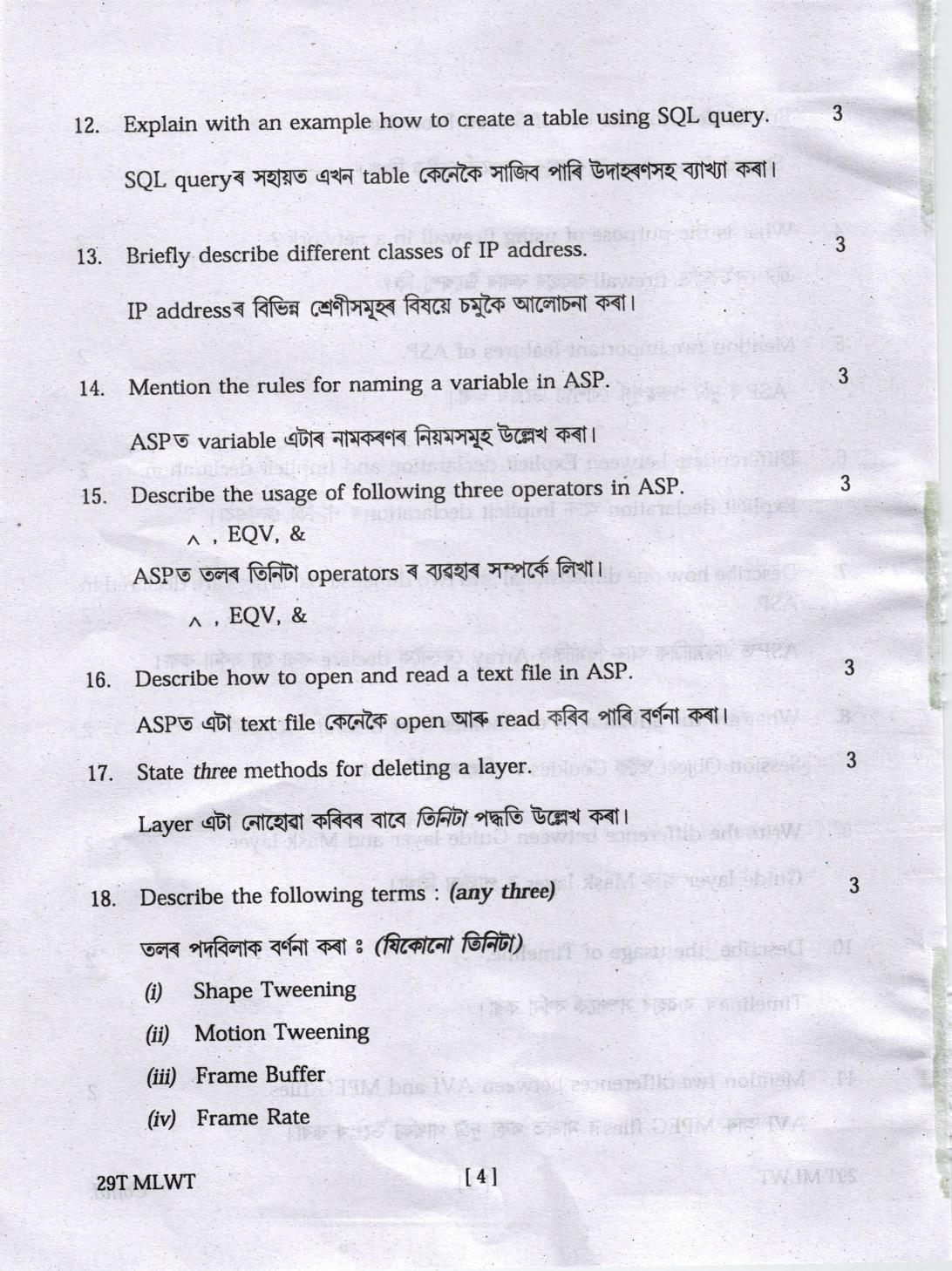 AHSEC Class 12 Multimedia & Web Technology 2019 Question Papers  - Page 4