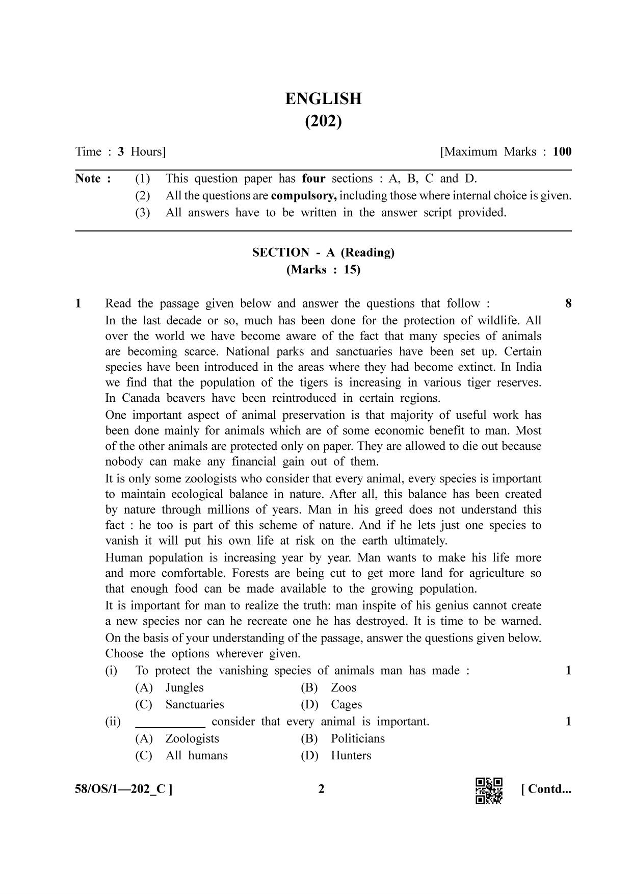NIOS April 2019 Class 10 English (SET C) Question Paper - Page 2