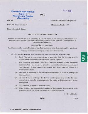 CA Foundation December 2019 Question Paper - Paper 1 (Principles and Practice of Accounting)
