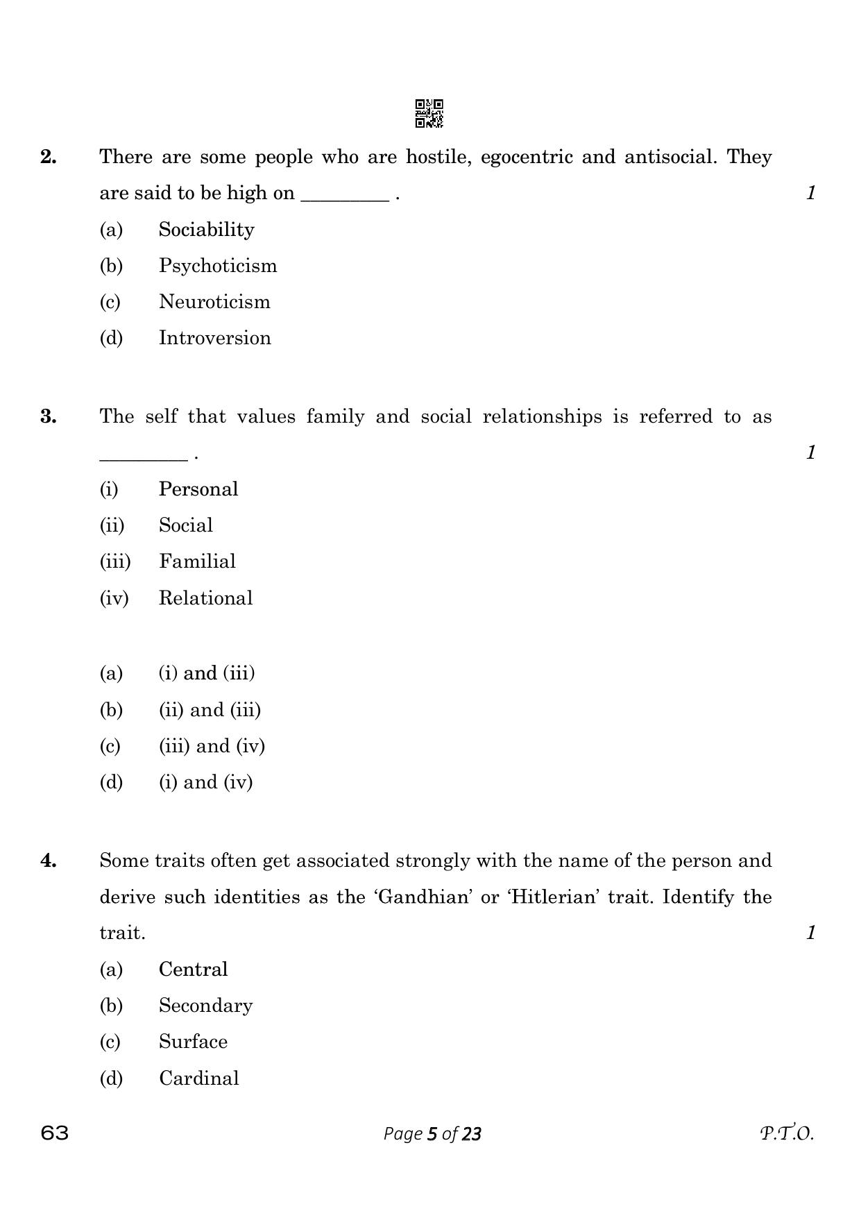 CBSE Class 12 63_Psychology 2023 Question Paper - Page 5