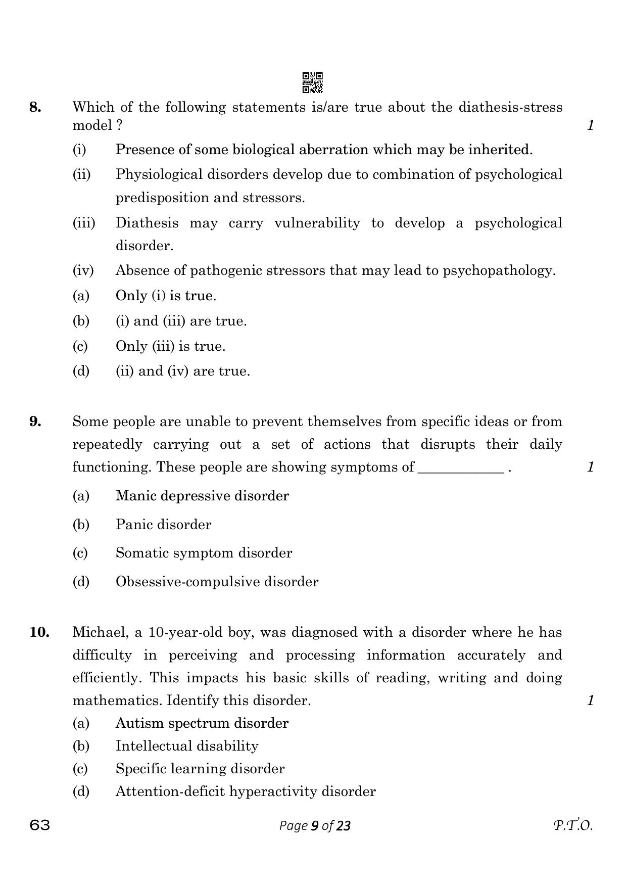 CBSE Class 12 63_Psychology 2023 Question Paper - Page 9