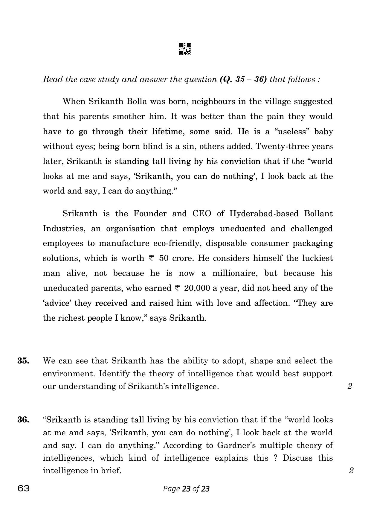 CBSE Class 12 63_Psychology 2023 Question Paper - Page 23