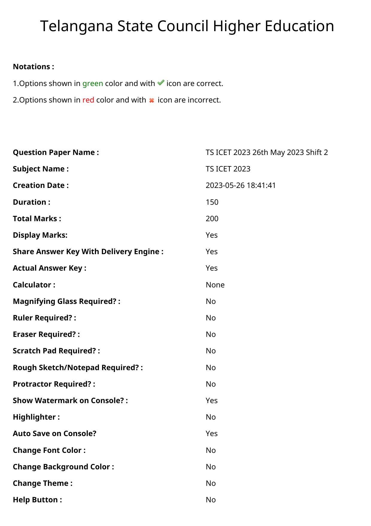 TS ICET 2023 26th May 2023 Afternoon - PRELIMINARY Question Papers - Page 1