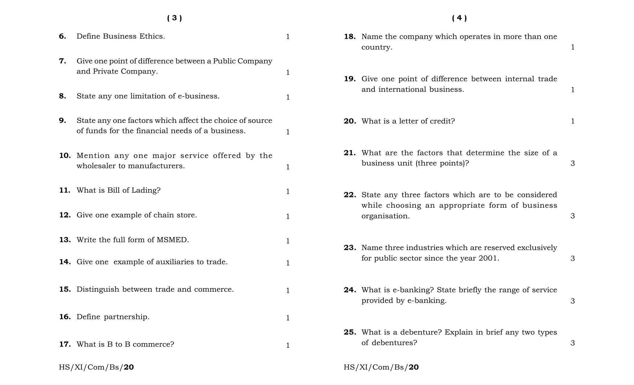 Meghalaya Board (MBOSE) Class 11 Business Studies 2020 Question Paper - Page 2
