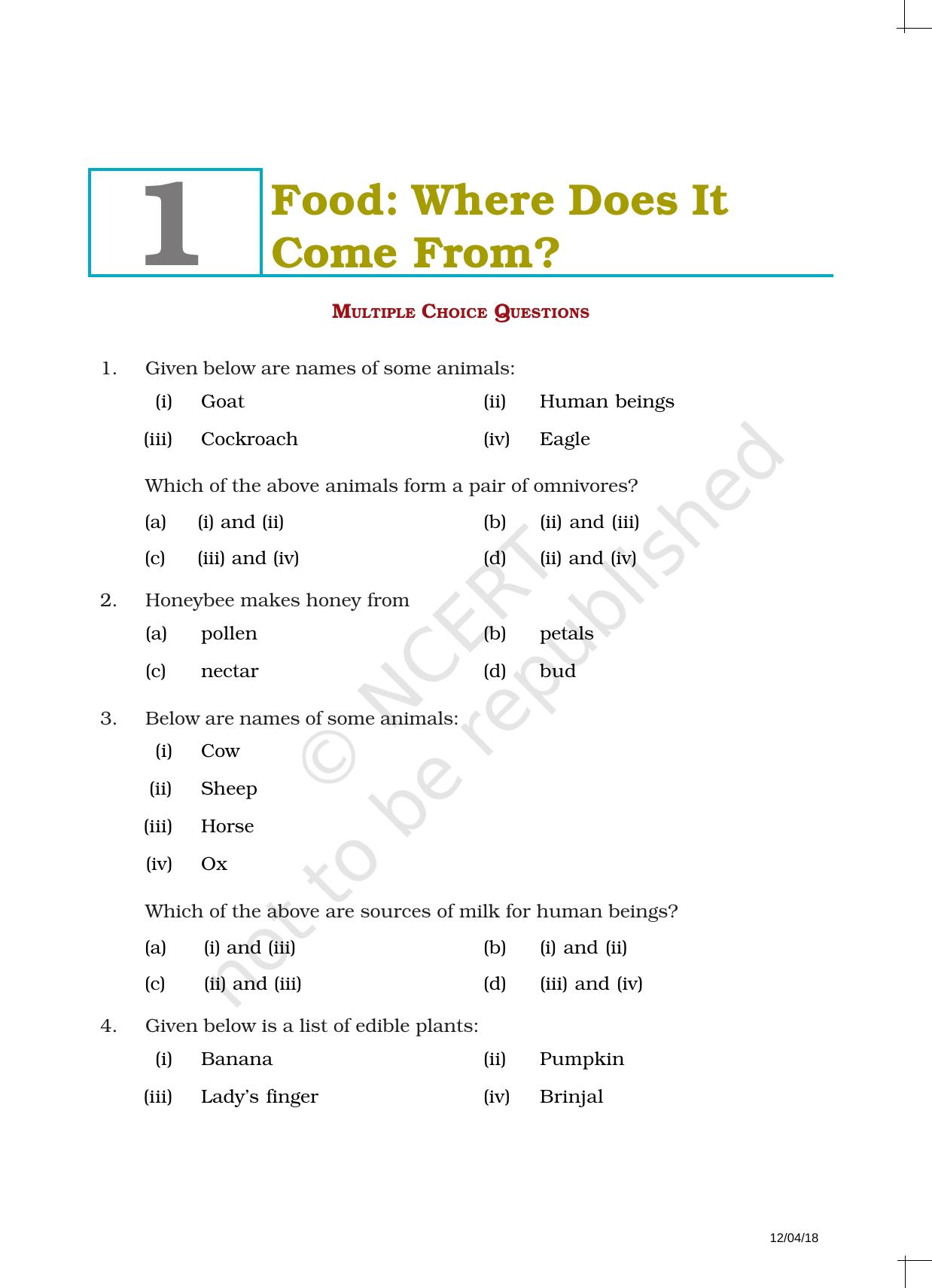 NCERT Exemplar Book for Class 6 Science: Chapter 1-Food: Where Does It Come From? - Page 1