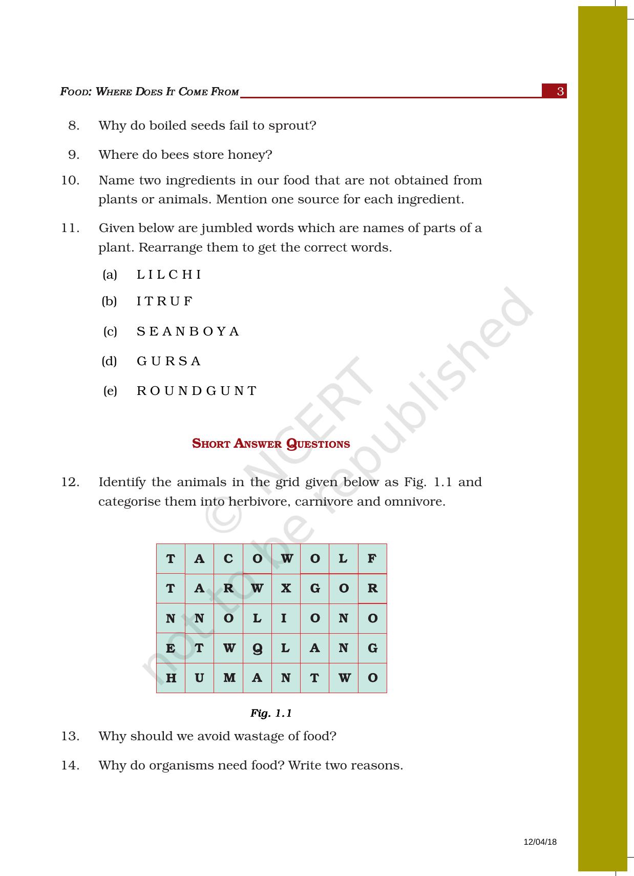 NCERT Exemplar Book for Class 6 Science: Chapter 1-Food: Where Does It Come From? - Page 3