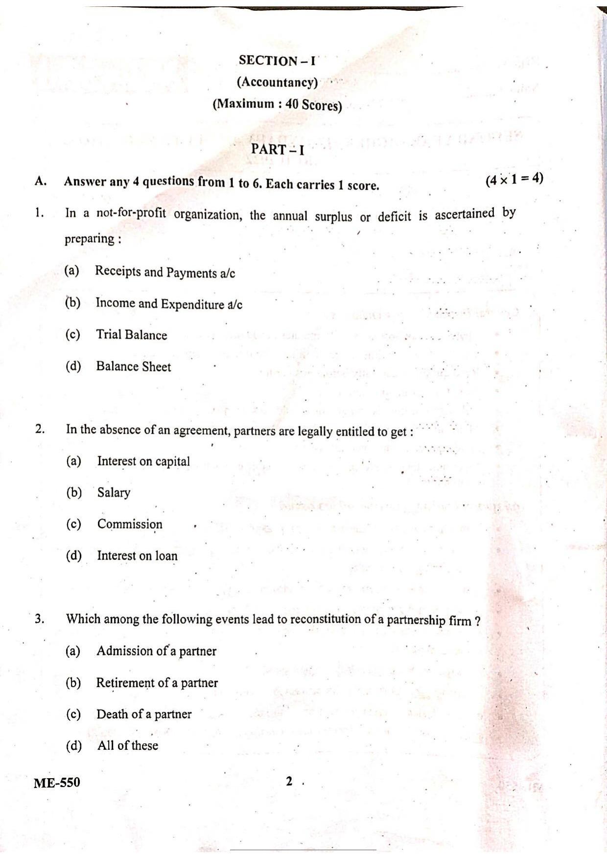 Kerala Plus Two 2022 Accountancy CA  Model Question Paper - Page 2