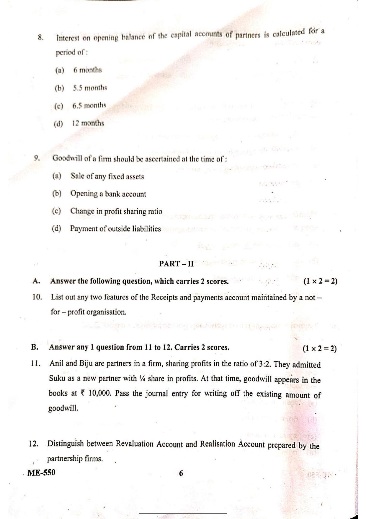 Kerala Plus Two 2022 Accountancy CA  Model Question Paper - Page 4