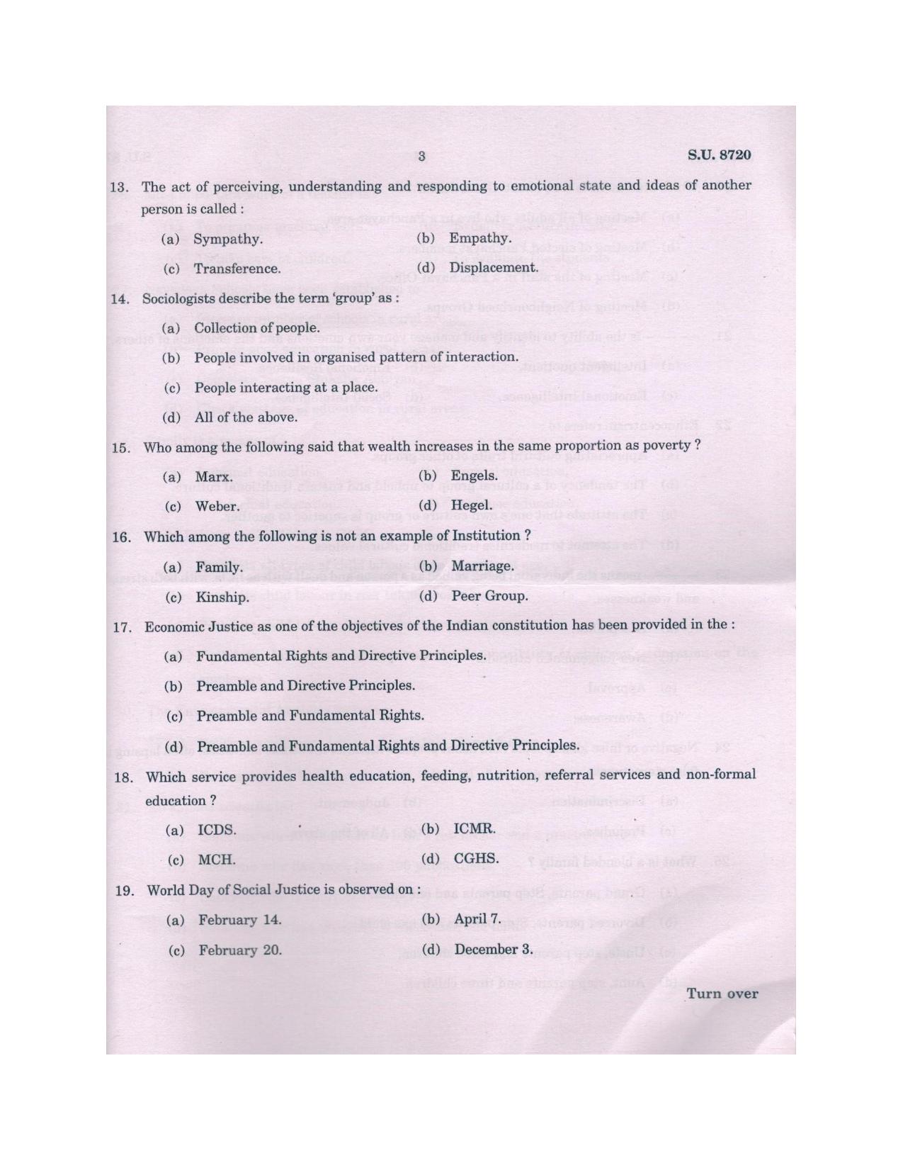 SSUS Entrance Exam MSW 2018 Question Paper - Page 3