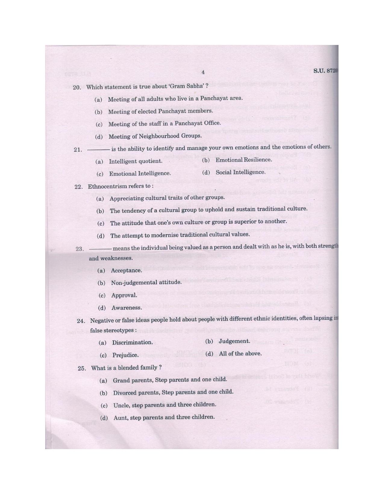 SSUS Entrance Exam MSW 2018 Question Paper - Page 4