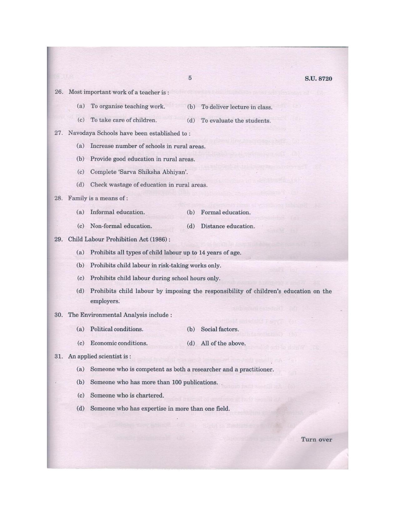 SSUS Entrance Exam MSW 2018 Question Paper - Page 5
