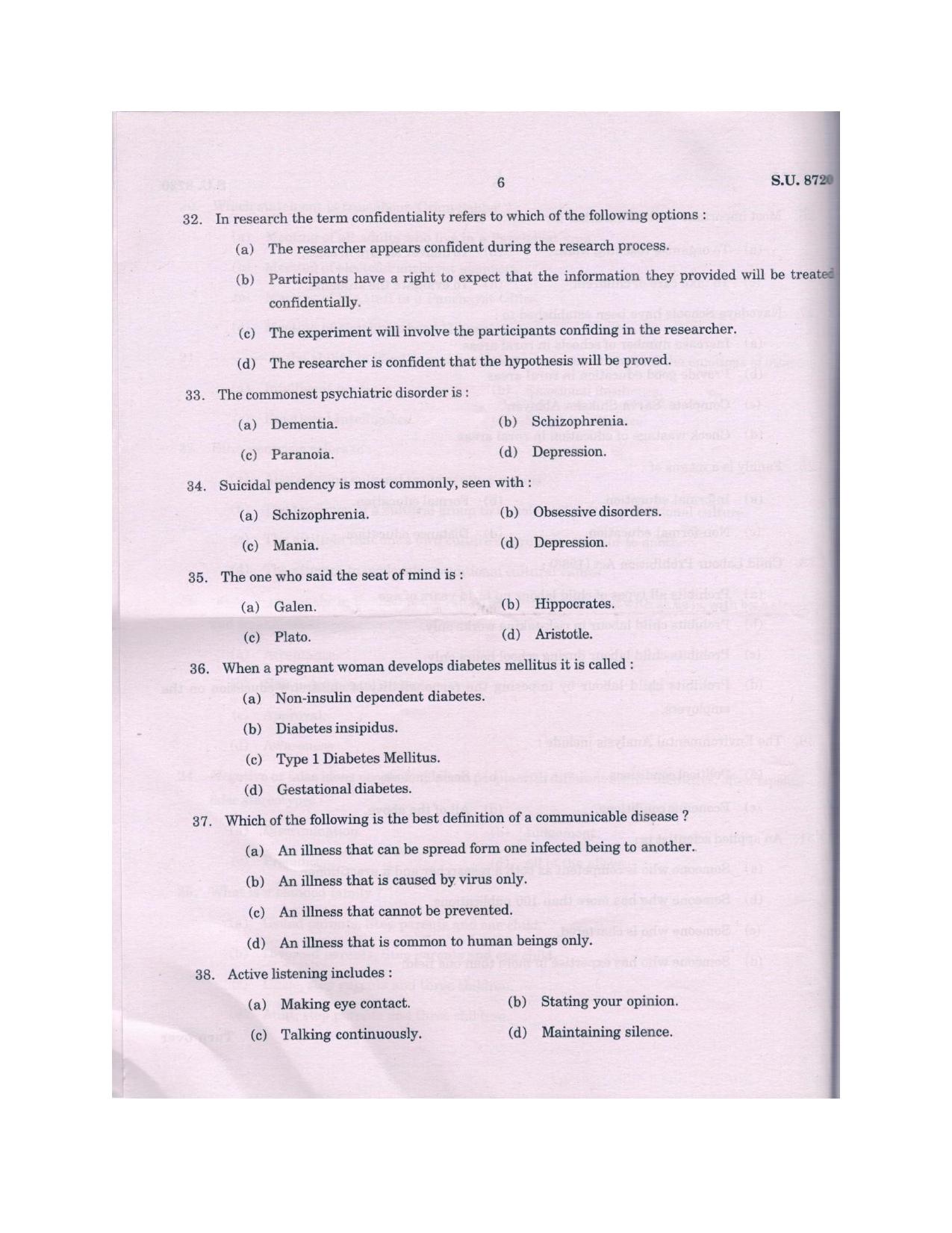 SSUS Entrance Exam MSW 2018 Question Paper - Page 6