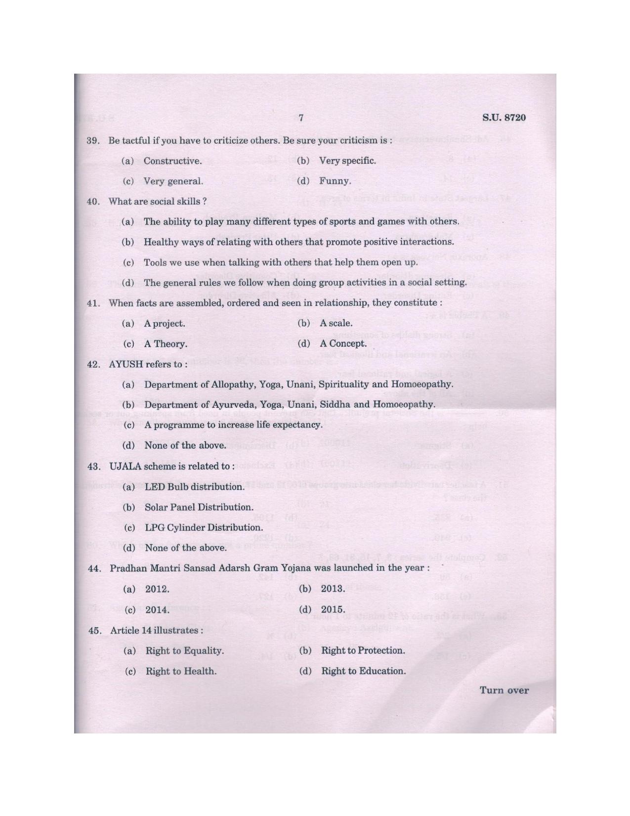 SSUS Entrance Exam MSW 2018 Question Paper - Page 7