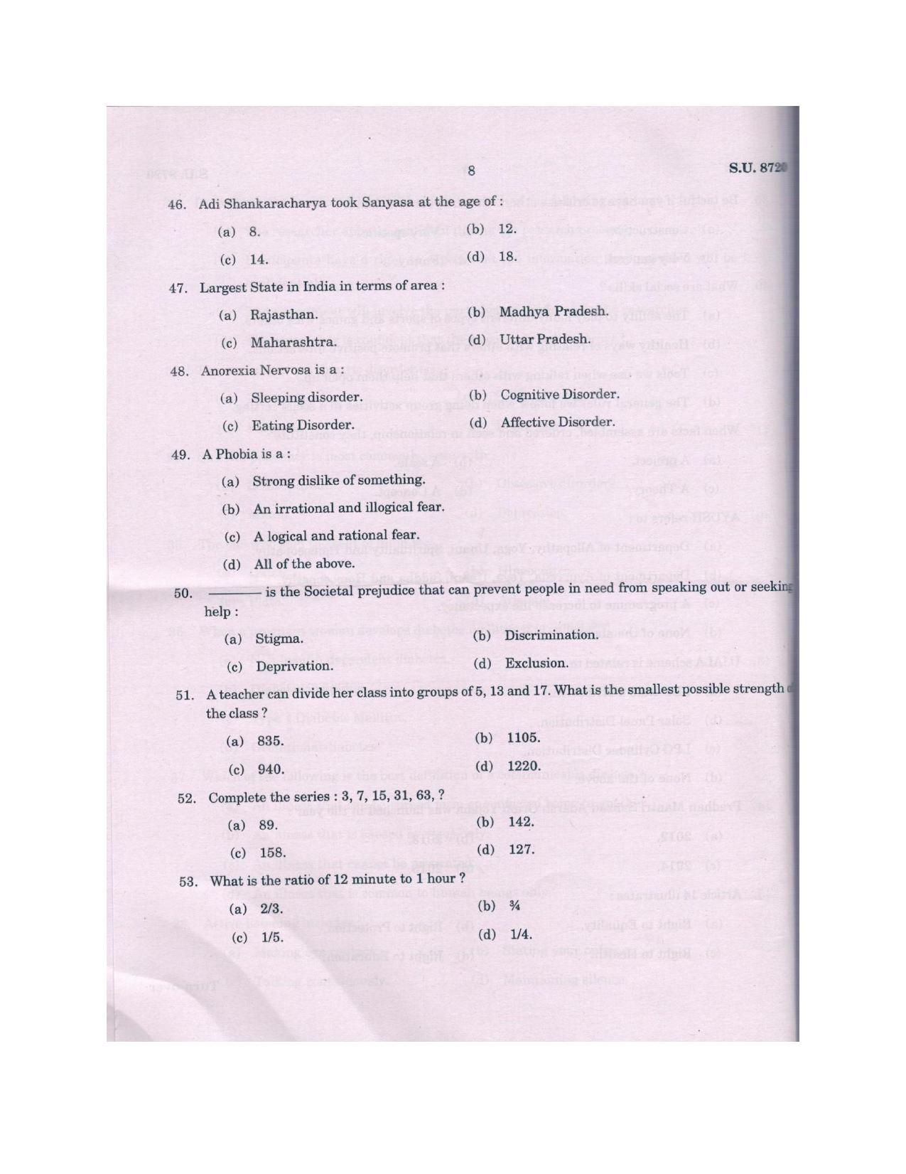 SSUS Entrance Exam MSW 2018 Question Paper - Page 8