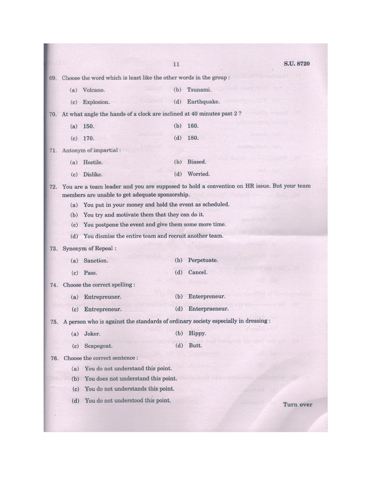 SSUS Entrance Exam MSW 2018 Question Paper - Page 11