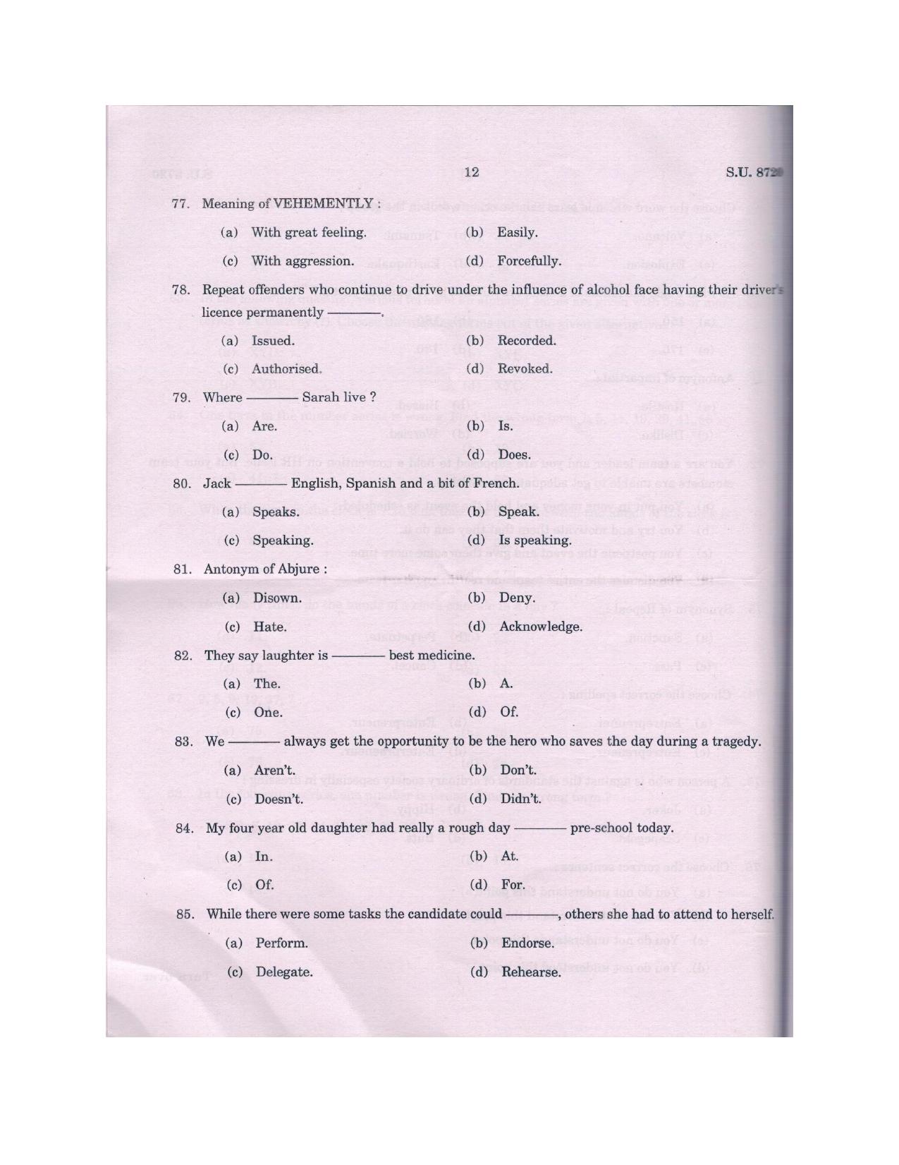 SSUS Entrance Exam MSW 2018 Question Paper - Page 12