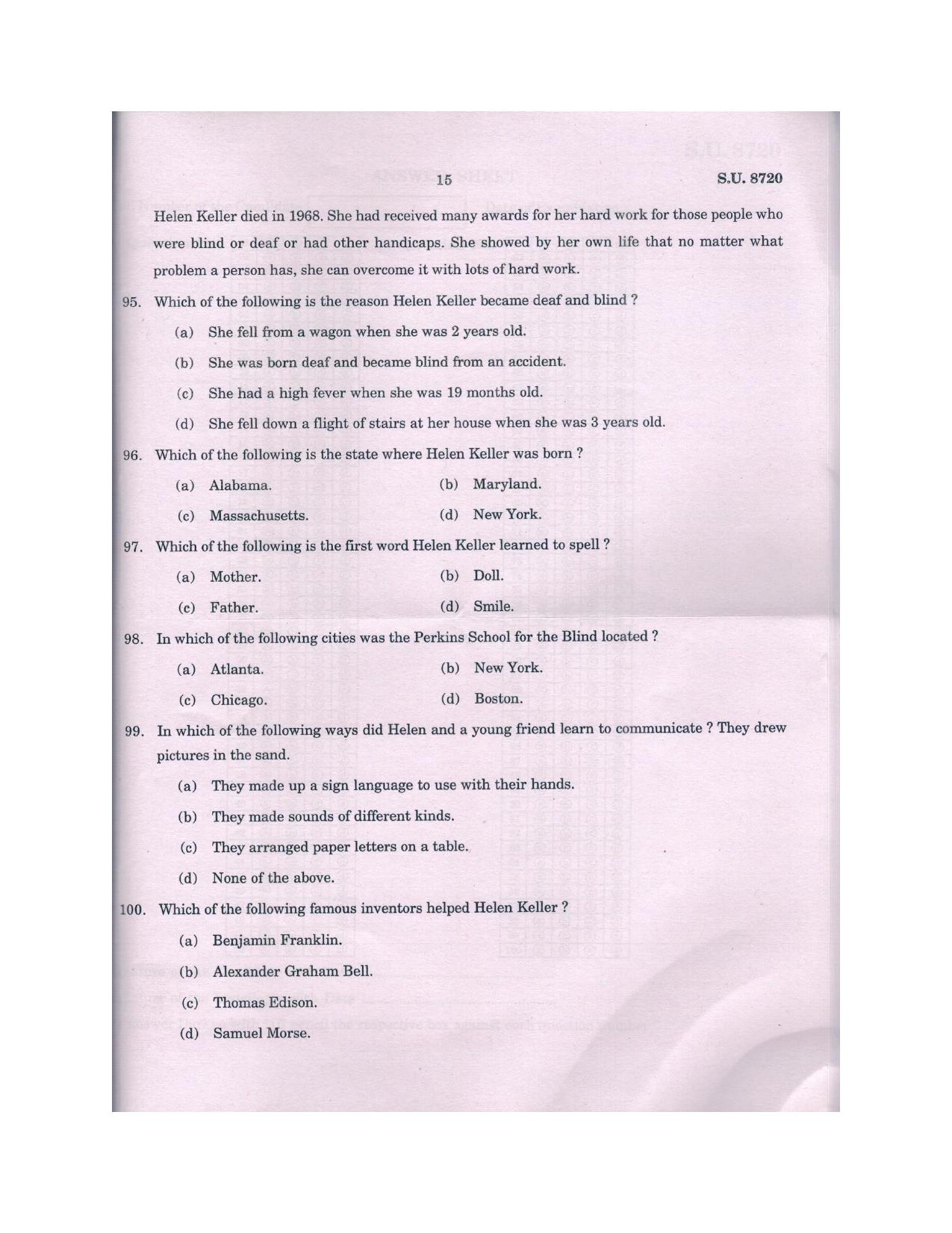 SSUS Entrance Exam MSW 2018 Question Paper - Page 15
