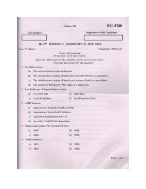 SSUS Entrance Exam MSW 2018 Question Paper
