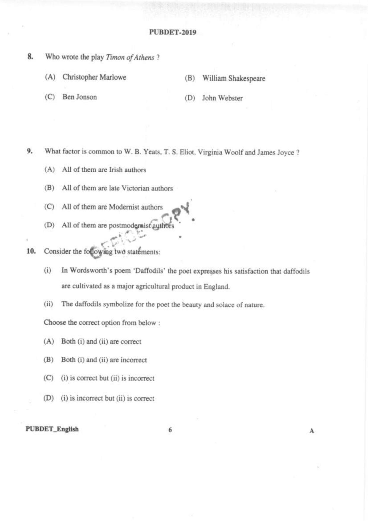 PUBDET 2019 English Question Paper - Page 5