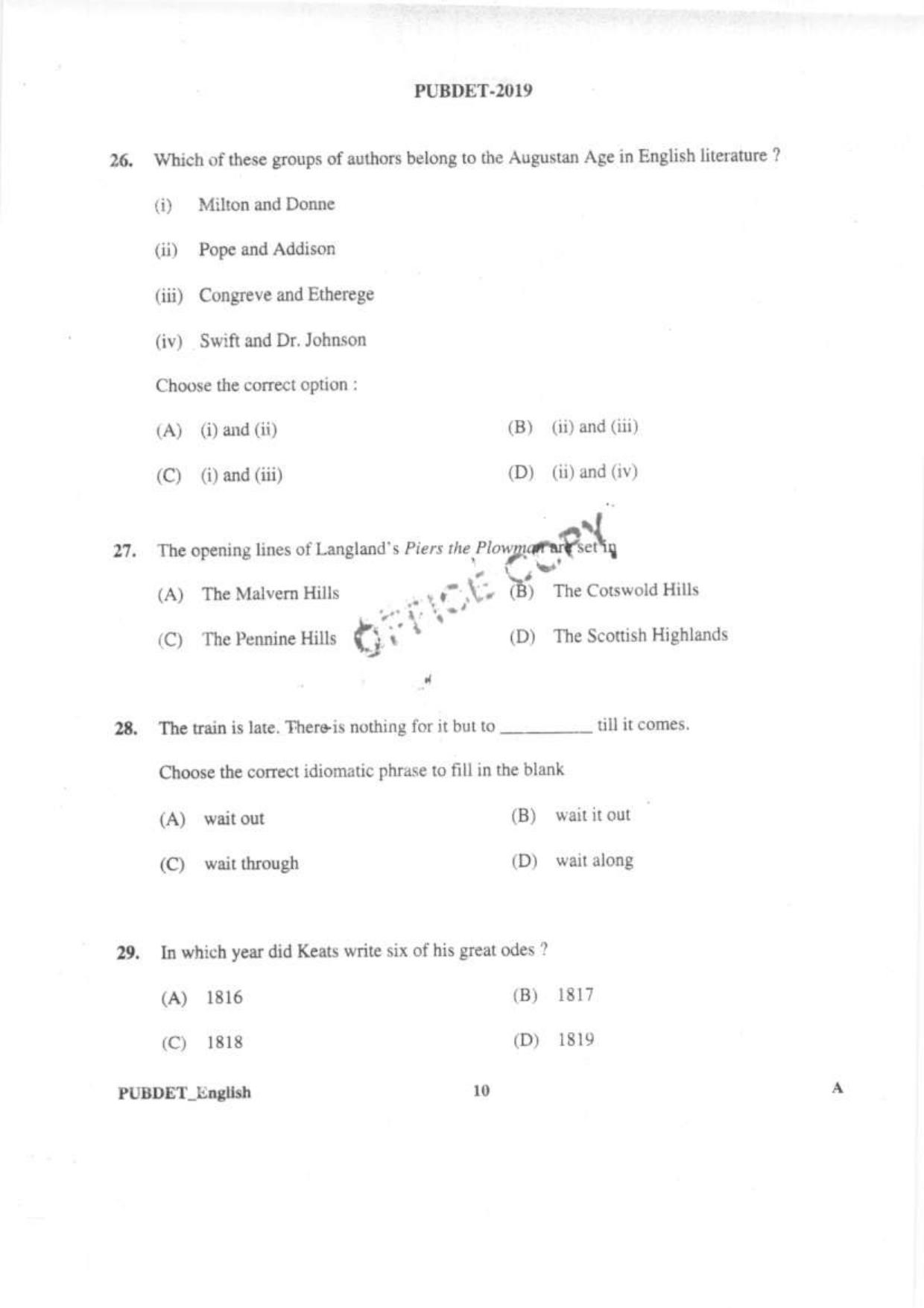PUBDET 2019 English Question Paper - Page 9