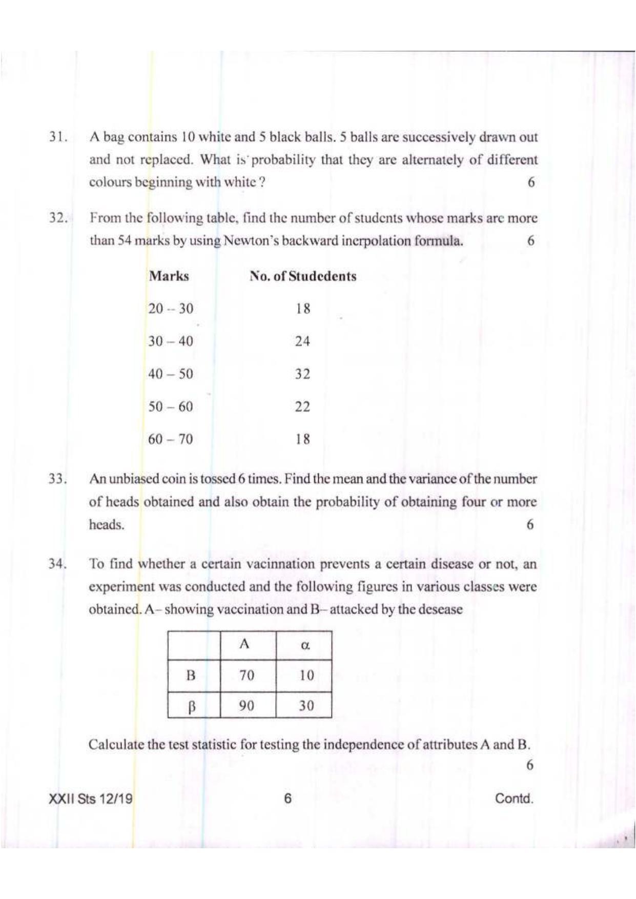 COHSEM Class 12 Statistics 2019 Question Papers - Page 6