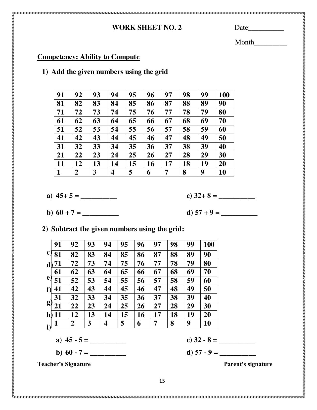 Worksheet for Class 3 Mathematics Assignment 36 - Page 1