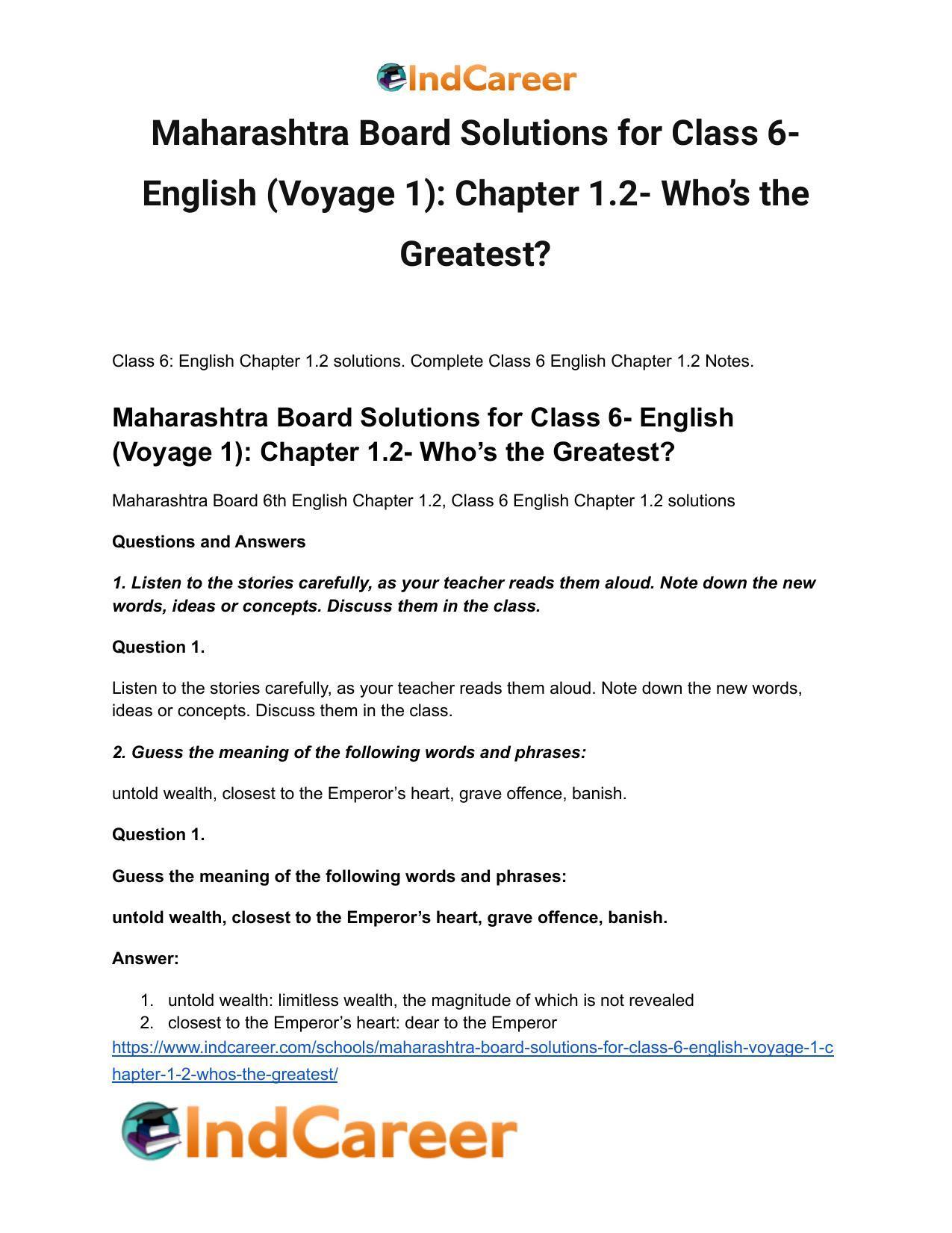 Maharashtra Board Solutions for Class 6- English (Voyage 1): Chapter 1.2- Who’s the Greatest? - Page 2