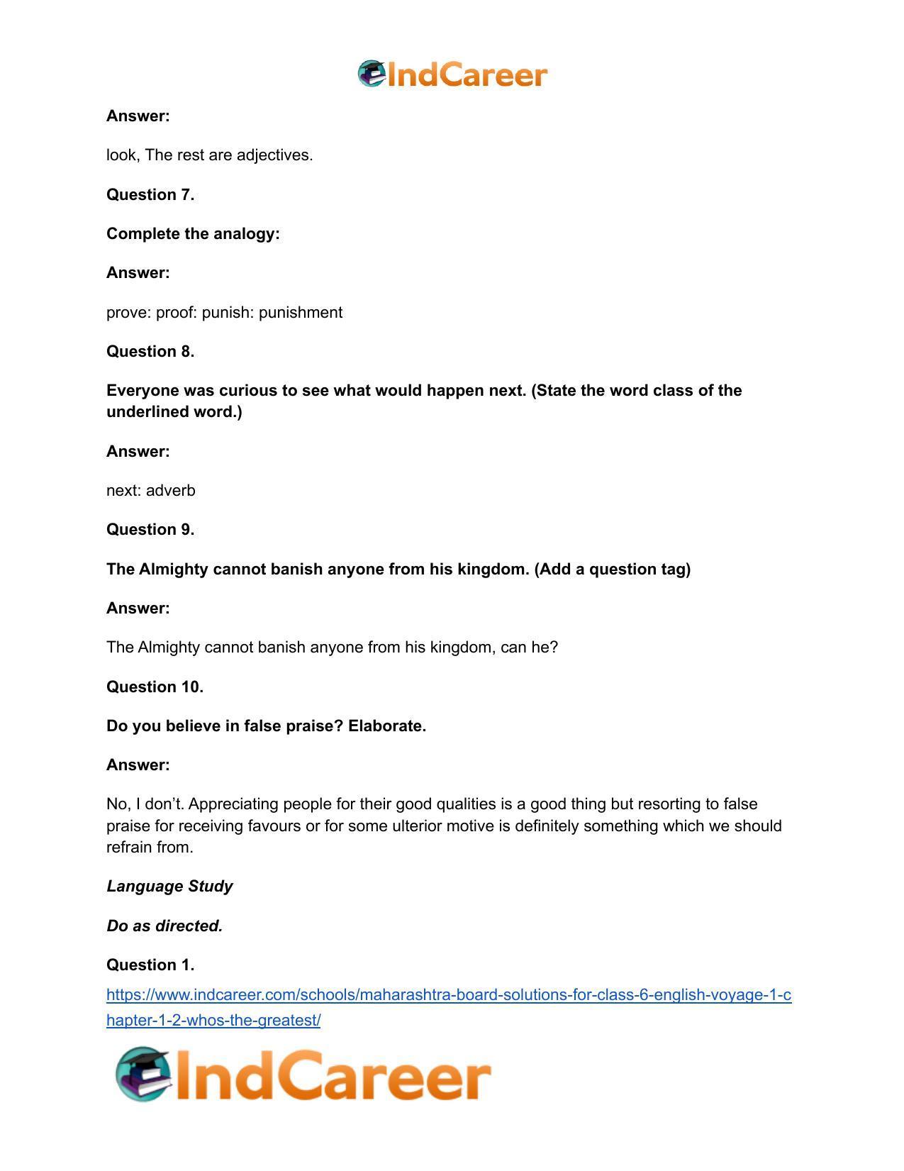 Maharashtra Board Solutions for Class 6- English (Voyage 1): Chapter 1.2- Who’s the Greatest? - Page 9