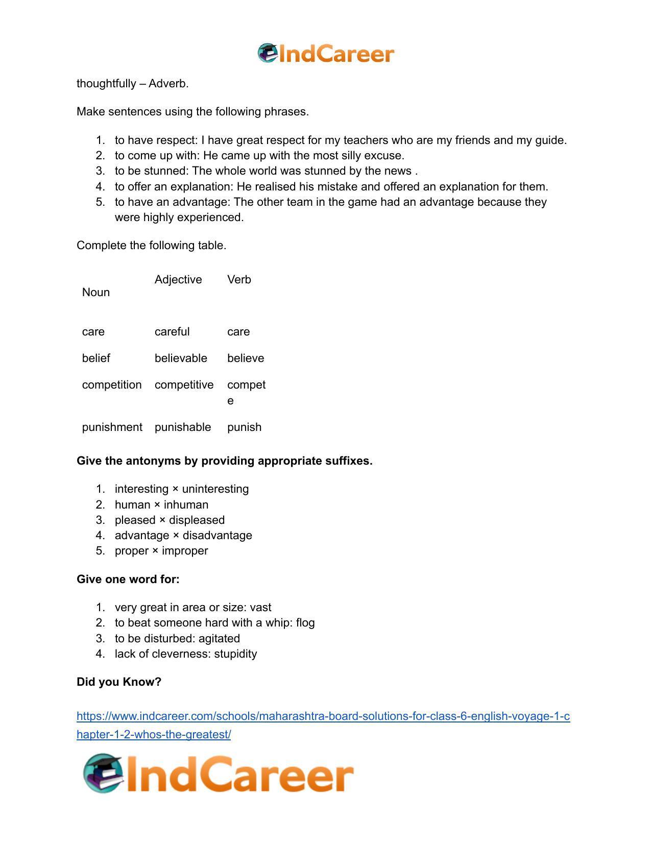 Maharashtra Board Solutions for Class 6- English (Voyage 1): Chapter 1.2- Who’s the Greatest? - Page 11