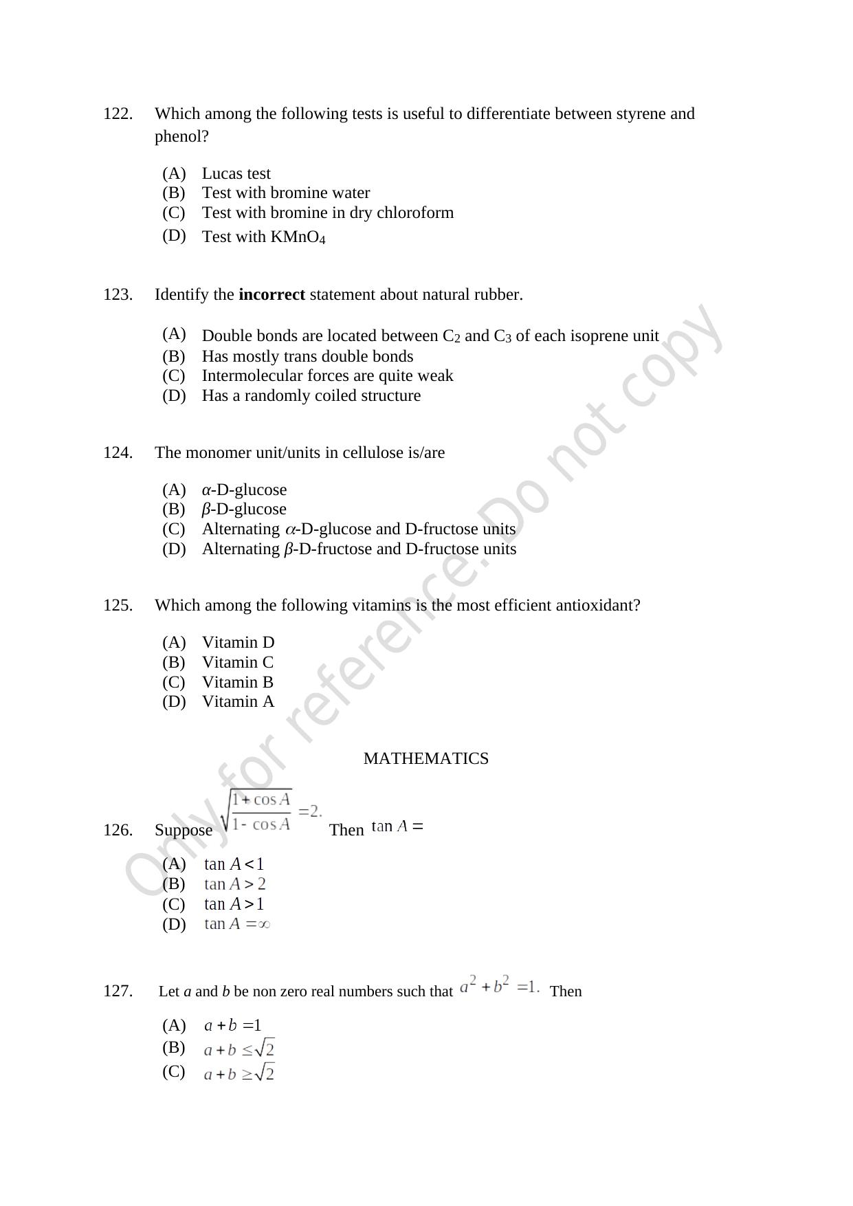 CUSAT CAT 2021 B.Tech Shift III Question Paper - Page 26