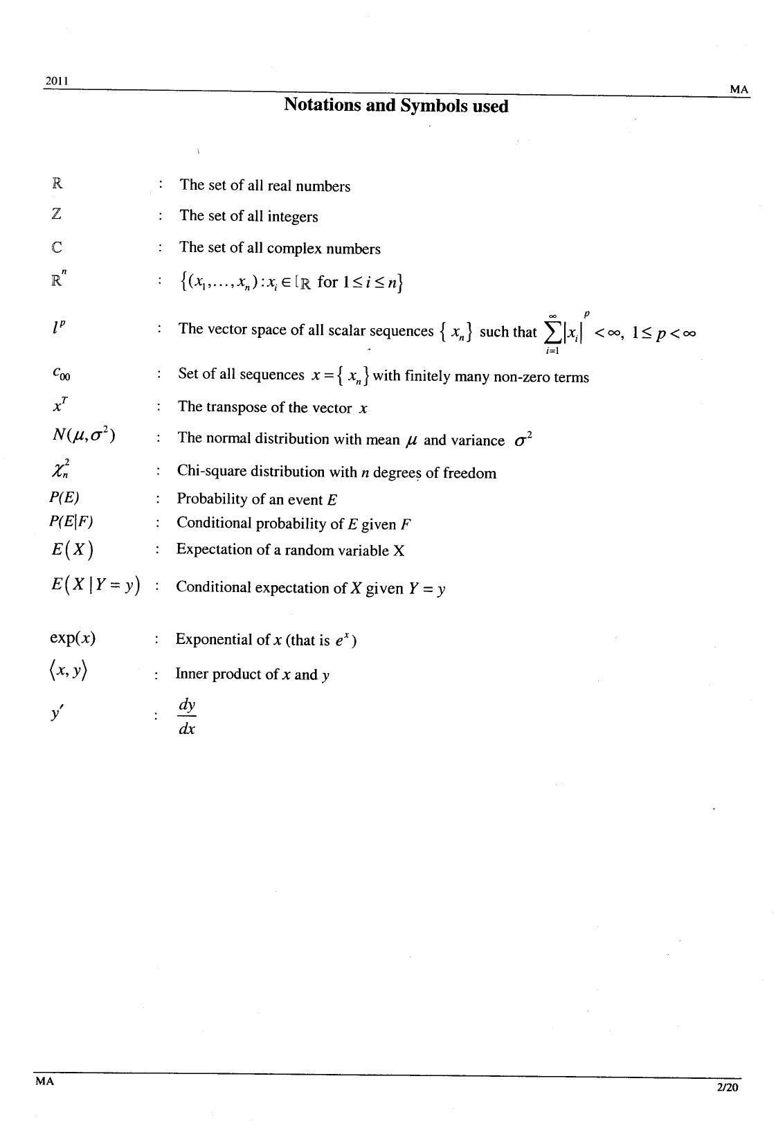 GATE 2011 Mathematics (MA) Question Paper with Answer Key - Page 2