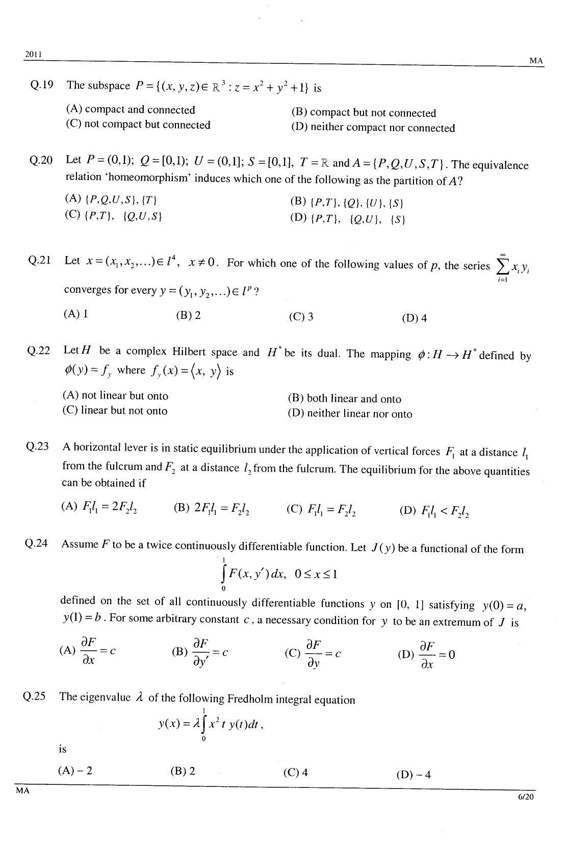 GATE 2011 Mathematics (MA) Question Paper with Answer Key - Page 6