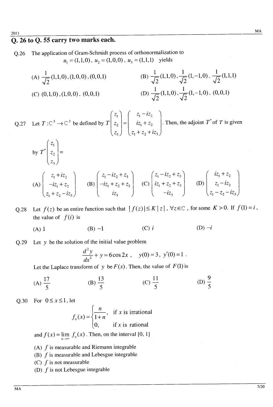 GATE 2011 Mathematics (MA) Question Paper with Answer Key - Page 7