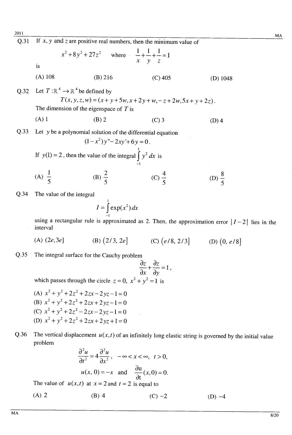 GATE 2011 Mathematics (MA) Question Paper with Answer Key - Page 8