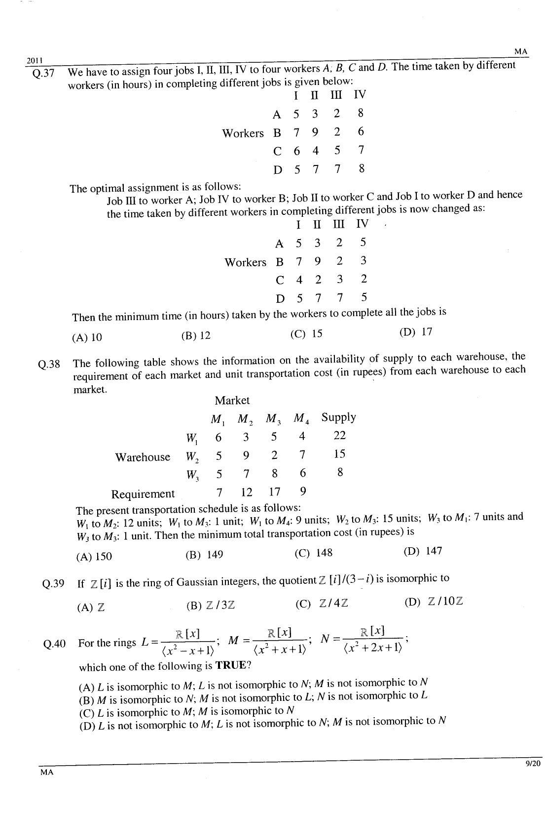 GATE 2011 Mathematics (MA) Question Paper with Answer Key - Page 9
