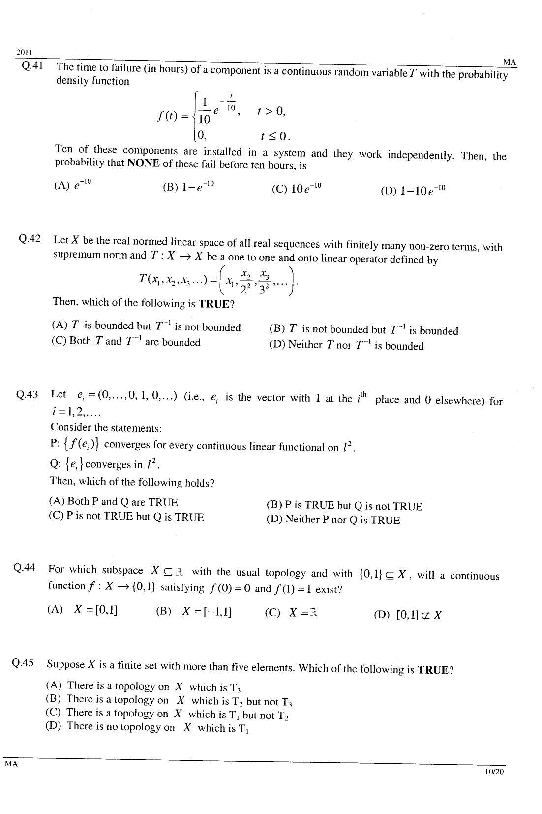 GATE 2011 Mathematics (MA) Question Paper with Answer Key - Page 10