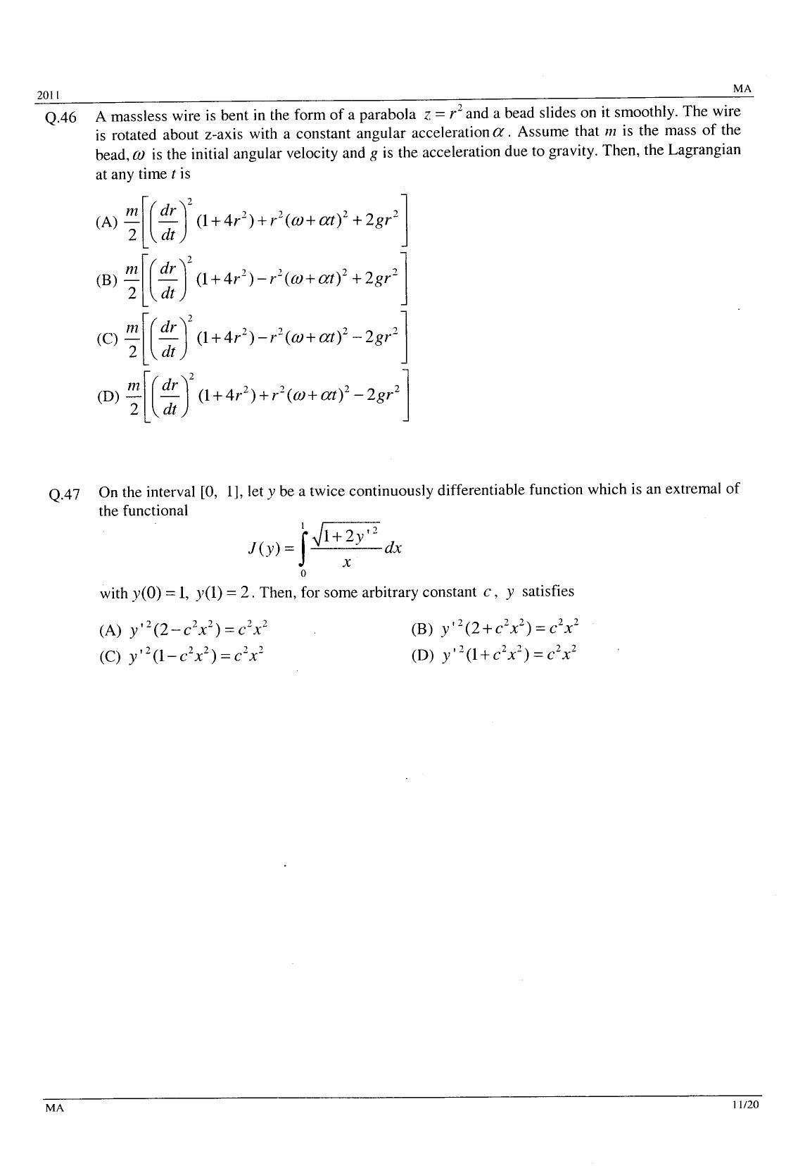 GATE 2011 Mathematics (MA) Question Paper with Answer Key - Page 11