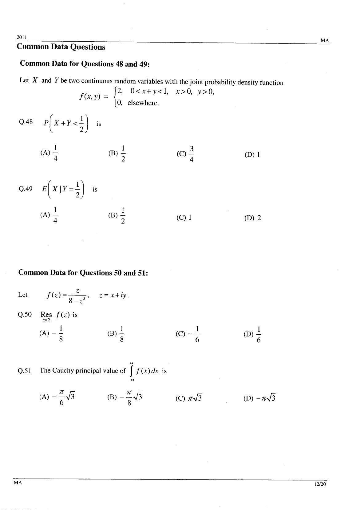 GATE 2011 Mathematics (MA) Question Paper with Answer Key - Page 12
