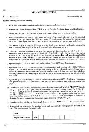 GATE 2011 Mathematics (MA) Question Paper with Answer Key