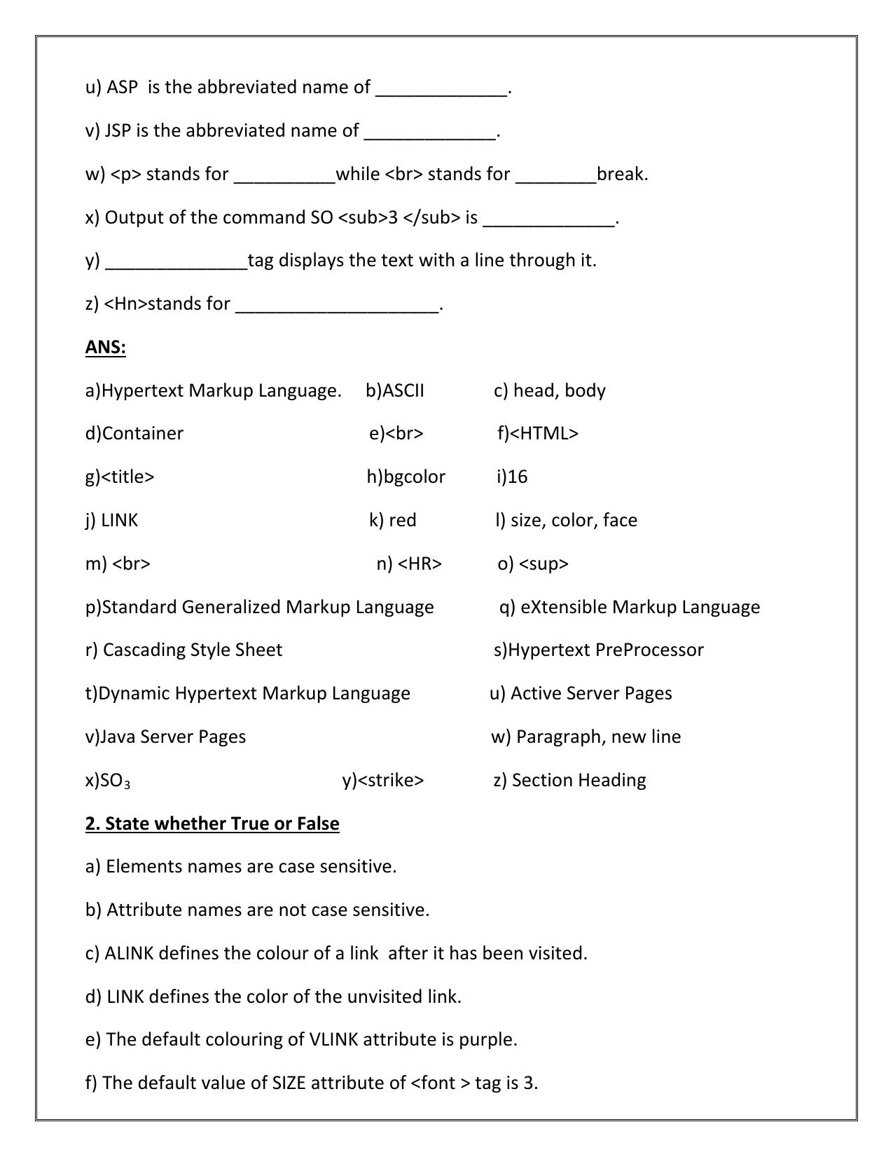 CBSE Worksheets for Class 10 Computer Science HTML Assignment - Page 2