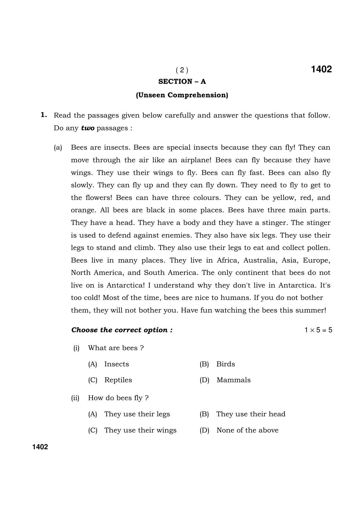 Haryana Board HBSE Class 9 English 2021 Question Paper - Page 2