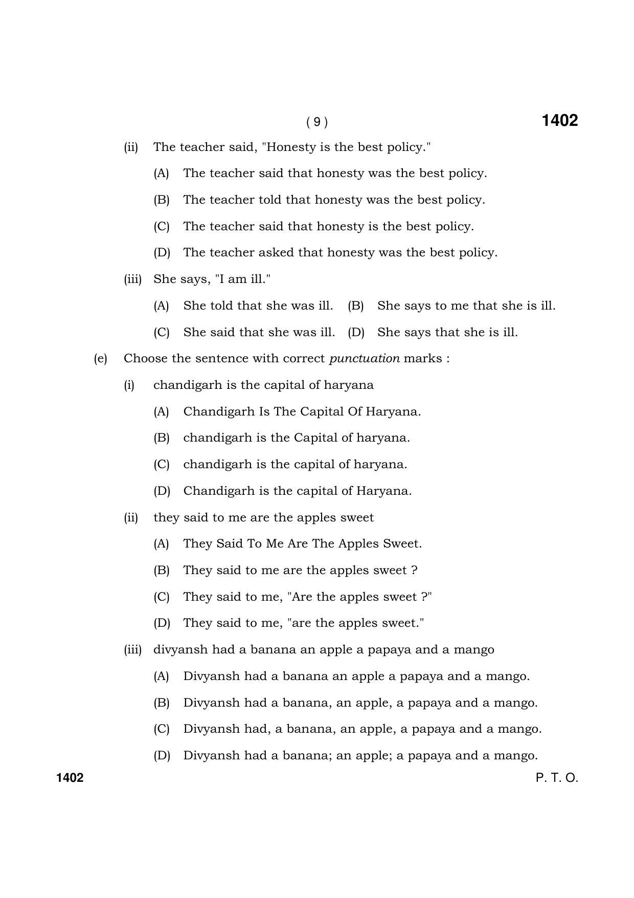 Haryana Board HBSE Class 9 English 2021 Question Paper - Page 9