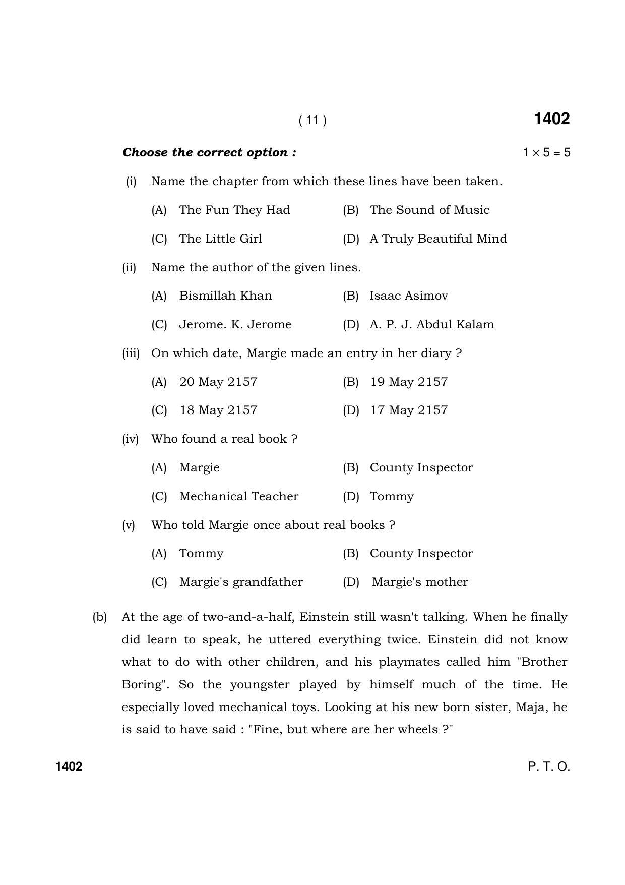 Haryana Board HBSE Class 9 English 2021 Question Paper - Page 11
