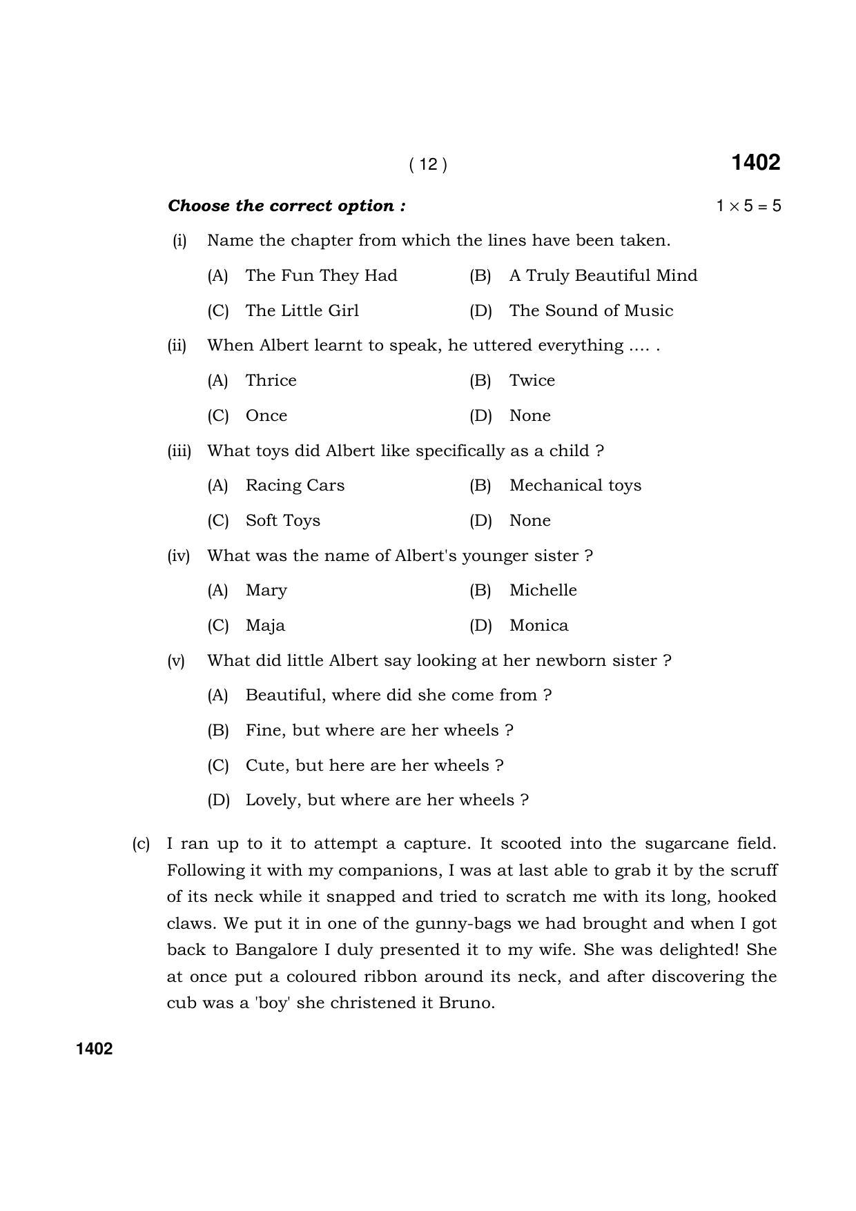Haryana Board HBSE Class 9 English 2021 Question Paper - Page 12