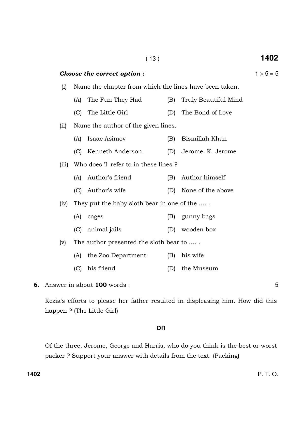 Haryana Board HBSE Class 9 English 2021 Question Paper - Page 13