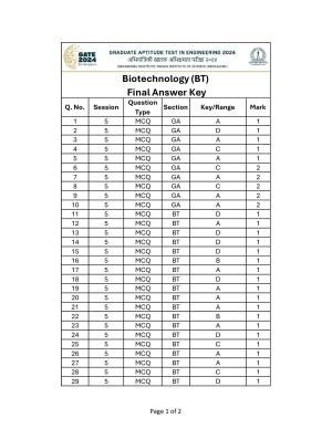 GATE 2024 Biotechnology (BT) Answer Key