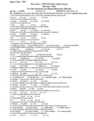 Hemchand North Gujarat University Sample Paper Mar-Jun  2021: M.A. Sem – 3  Psychology-CC-301-Perspective on Human Behaviour  (Theory) Paper Code – 3931 (Old Course)