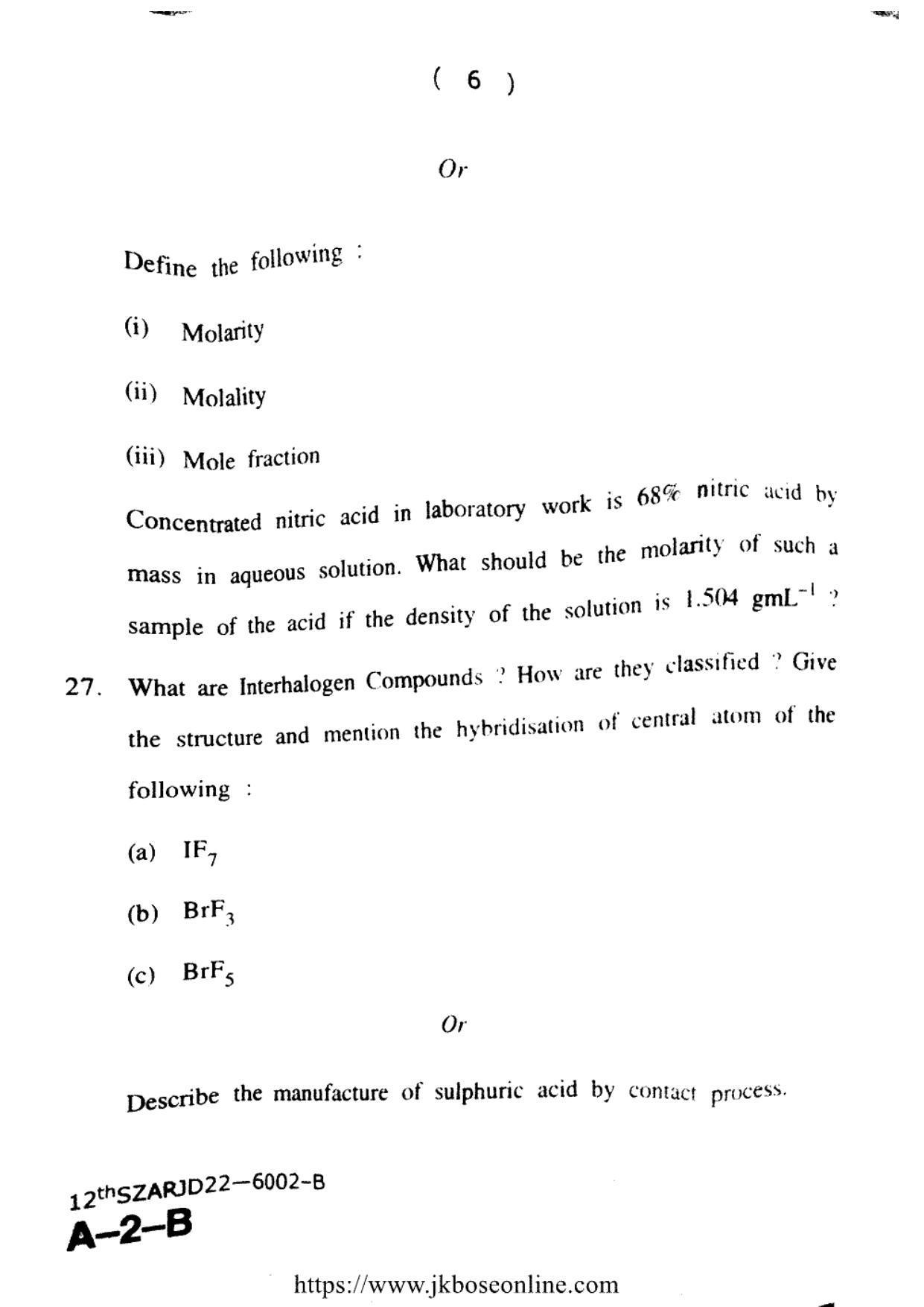 JKBOSE Class 12 Chemistry 6002-B Question Papers 2022 - Page 6