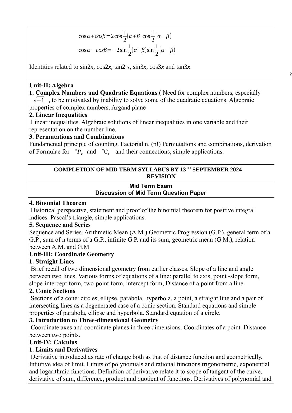 Edudel Class 11 Maths (English Medium) Syllabus 2025 - Page 2