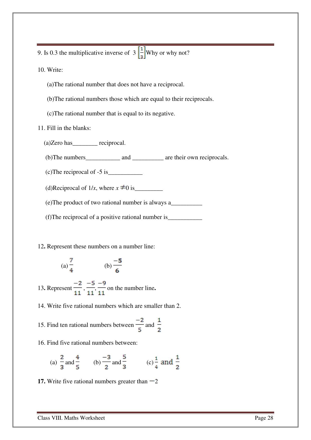 CBSE Worksheets for Class 8 Mathematics Rational Numbers Assignment 1 - Page 2